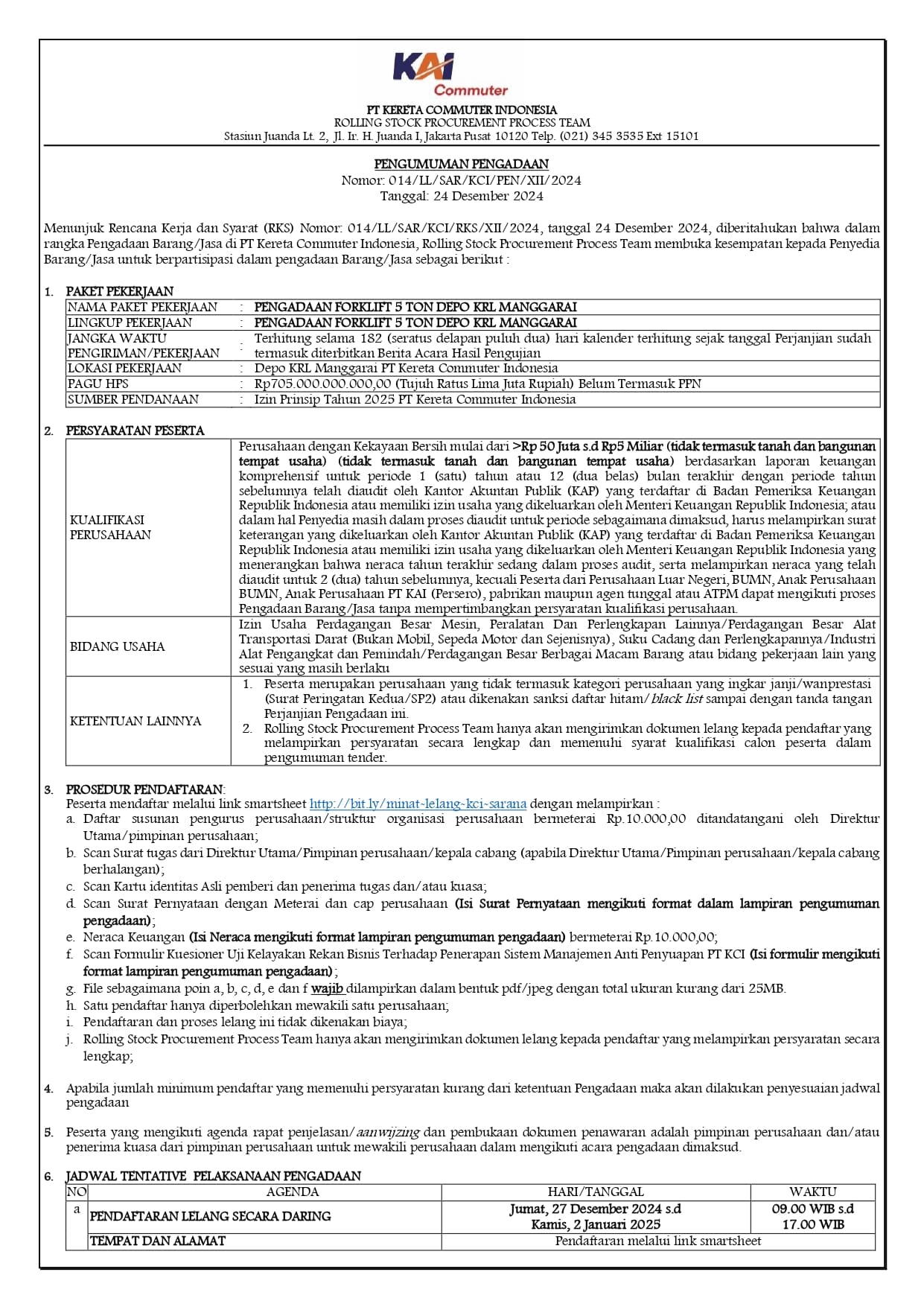 Pengumuman pengadaan hal 1